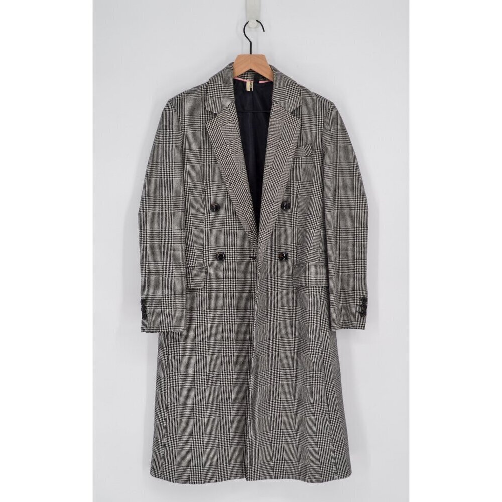 Topshop Double Breasted Houndstooth Longline Coat Black White Check Women's 2